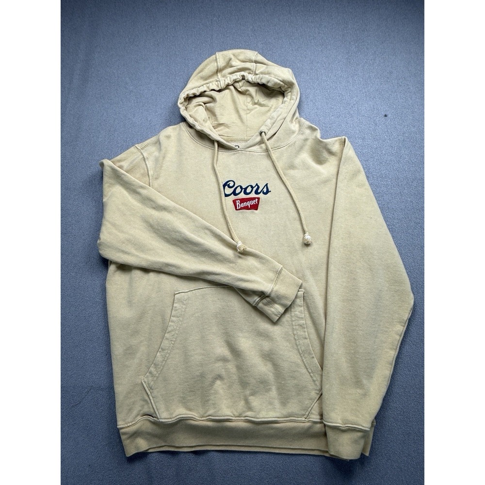 Coors Banquet Beer Hoodie Large Tan Graphic Pullover Embroidered Logo 2020